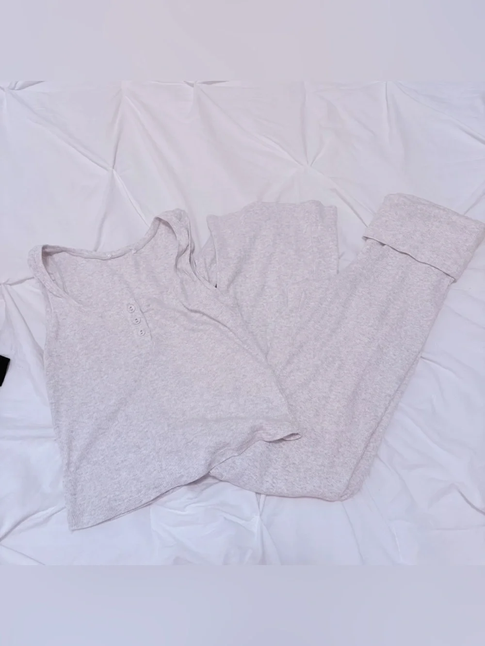 Cozy Heathered Ribbed Tank & Lounge Pants Set - Light Grey XS